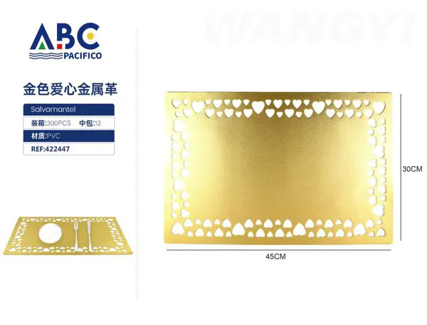 Mantel individual de cuero metalizado dorado con corazones 30x45 cm