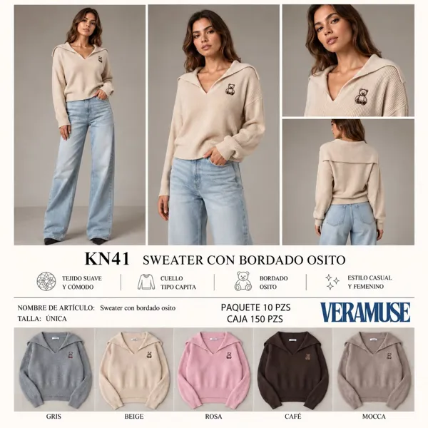 Suéter con bordado osito