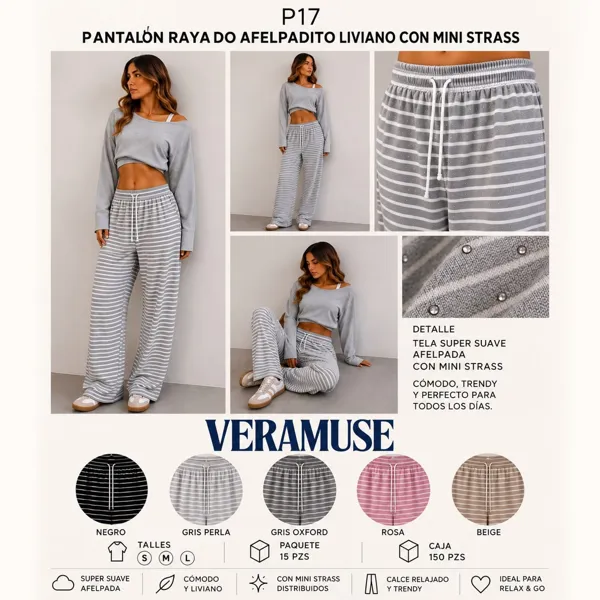 Pantalón a rayas afelpado con strass