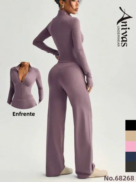 Conjunto deportivo de chaqueta con cierre y pantalon de pierna ancha