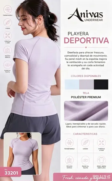 Playera deportiva de manga corta con espalda de malla