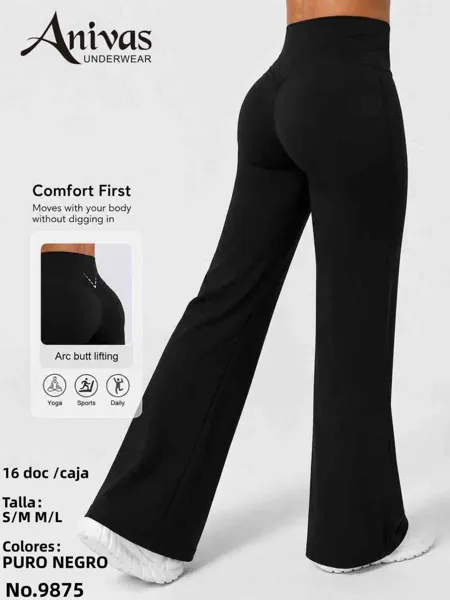Pantalones deportivos acampanados de tiro alto con levanta cola