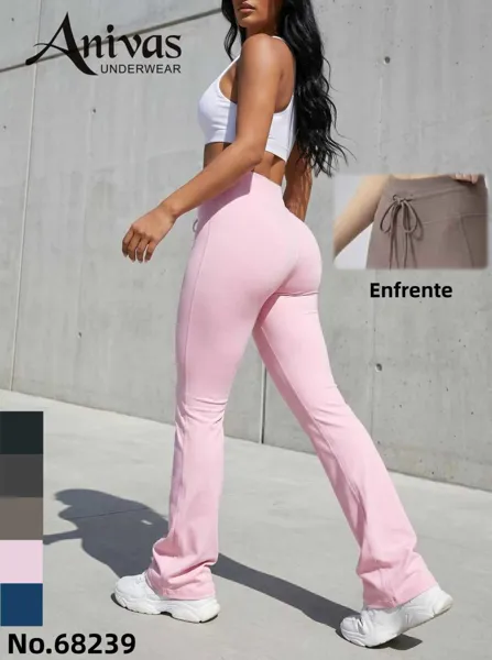 Pantalones deportivos acampanados de cintura alta con cordón