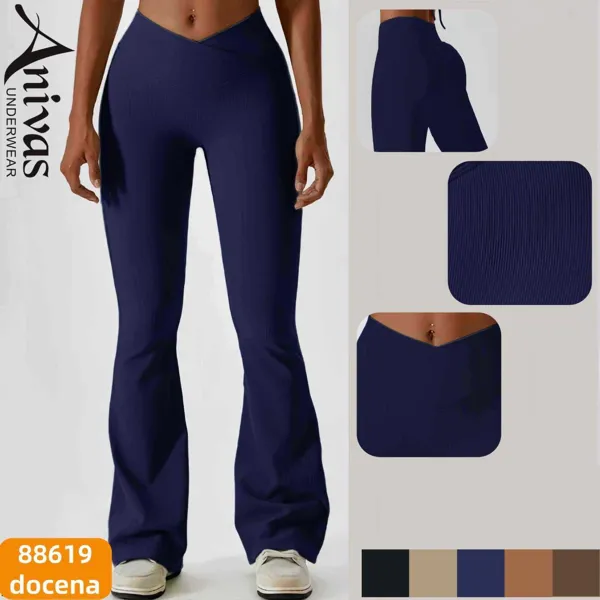 Leggings deportivos acanalados acampanados de cintura cruzada