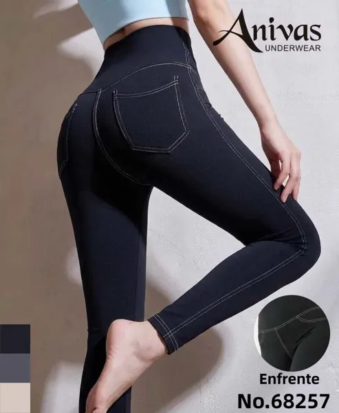 Leggings deportivos de cintura alta tipo jean con bolsillos