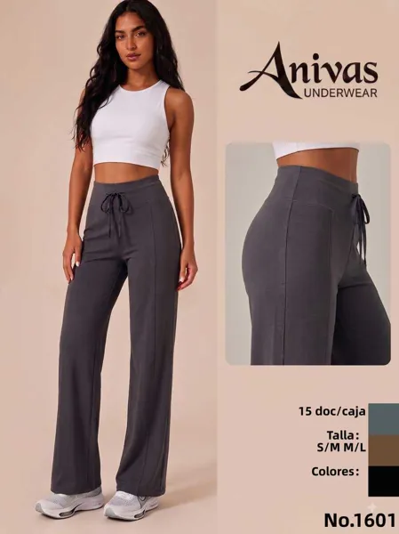 Pantalones deportivos de pierna ancha tiro alto con cordon