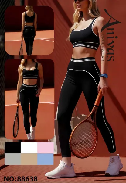 Conjunto deportivo de top y leggings con ribete contrastante