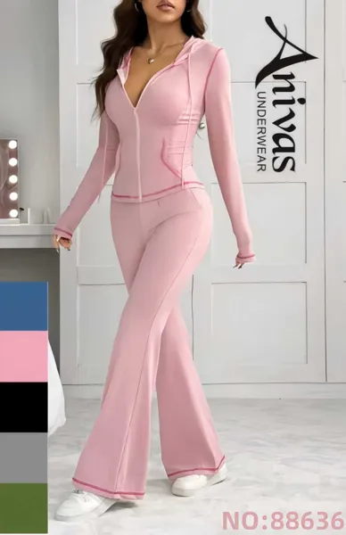 Conjunto deportivo de chamarra con capucha y pantalón acampanado