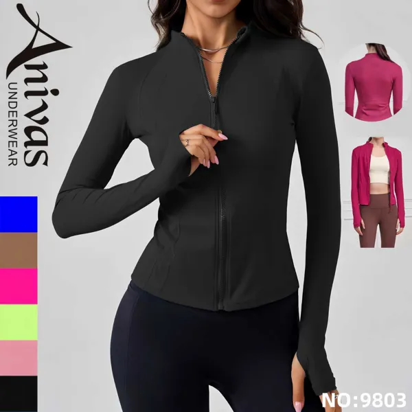 Chaqueta deportiva entallada de manga larga con cierre y pulgares