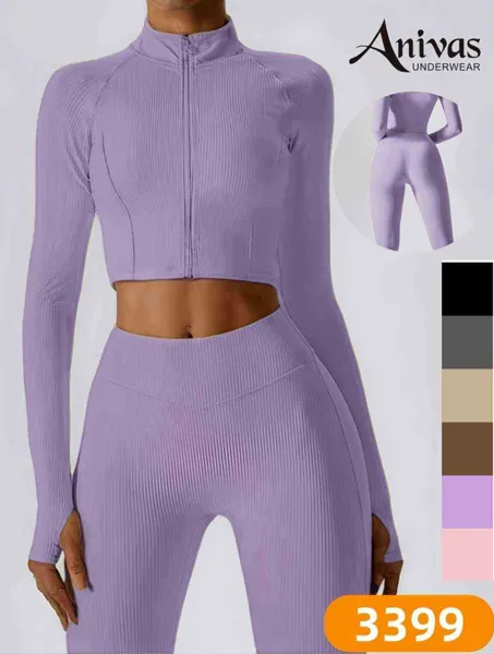 Conjunto deportivo acanalado de chaqueta con cierre y leggings