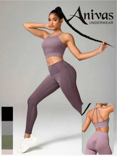 Conjunto deportivo de top de tirantes y leggings con realce