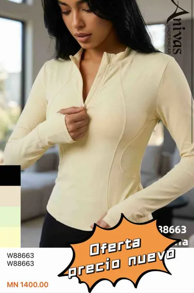Chaqueta deportiva entallada con cierre y punos con orificio