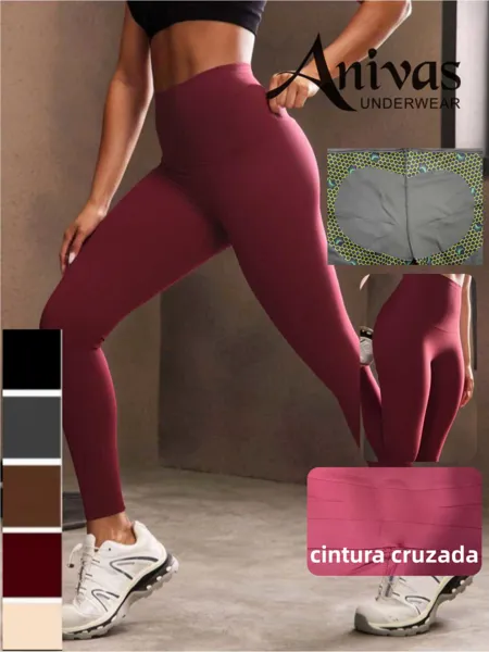Leggings deportivos de cintura alta cruzada con realce