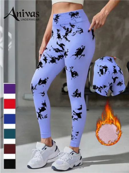 Leggings deportivos térmicos tie-dye de cintura alta