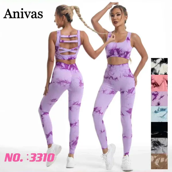 Conjunto deportivo de top y leggings tie dye sin costuras