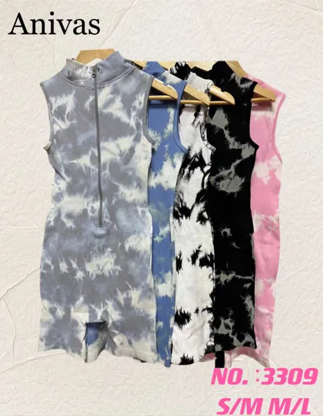 Body deportivo acanalado tie-dye con cierre sin mangas