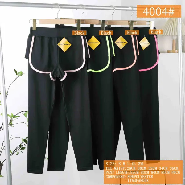 Leggings deportivos con short superpuesto y ribete neon