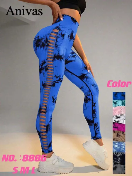 Leggings deportivos tie-dye con aberturas trenzadas laterales