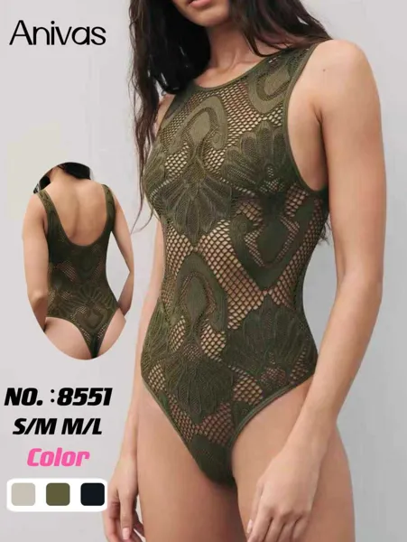 Body de encaje calado sin mangas con estampado floral