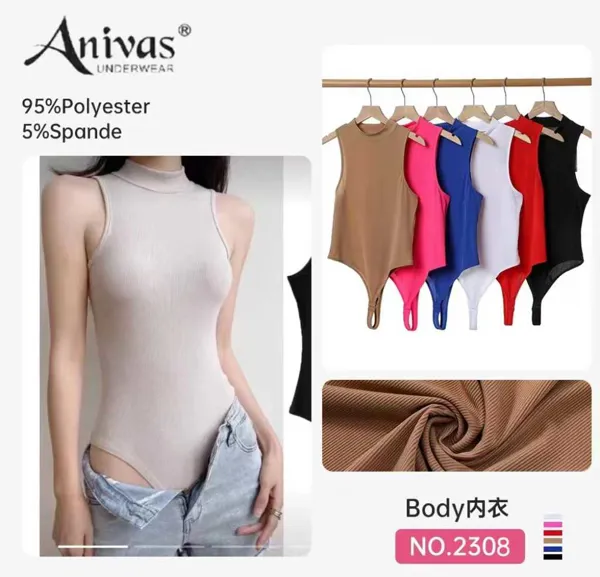 Body de cuello alto sin mangas ajustado acanalado