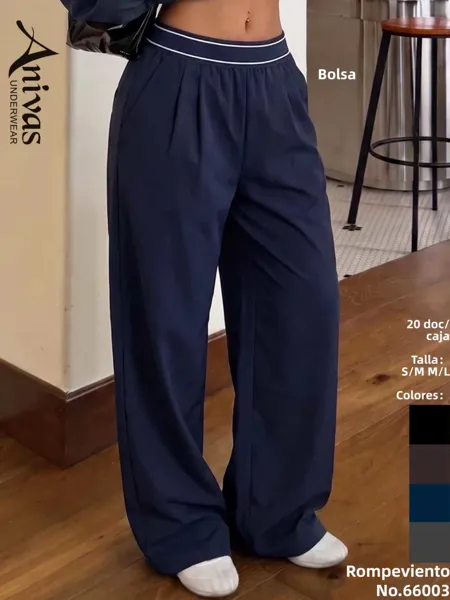 Pantalones deportivos de pierna ancha tiro alto con bolsillos