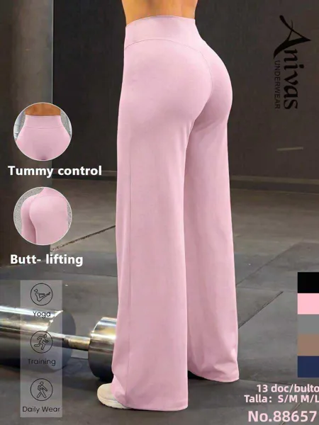Pantalones deportivos de pierna ancha tiro alto con realce