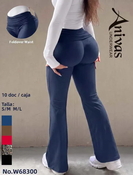 Pantalón deportivo acampanado de cintura doblada con realce