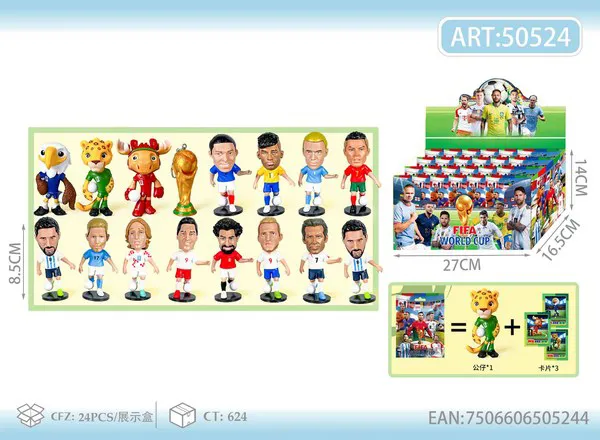 Figura de futbolista y mascota del Mundial 2026 con cartas 8.5 cm
