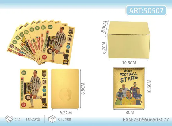 Cartas doradas de estrellas de futbol Mundial color oro