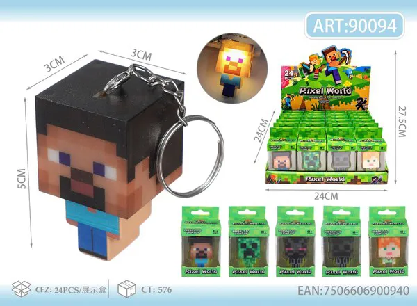 Llavero luminoso de Minecraft Steve con luz LED