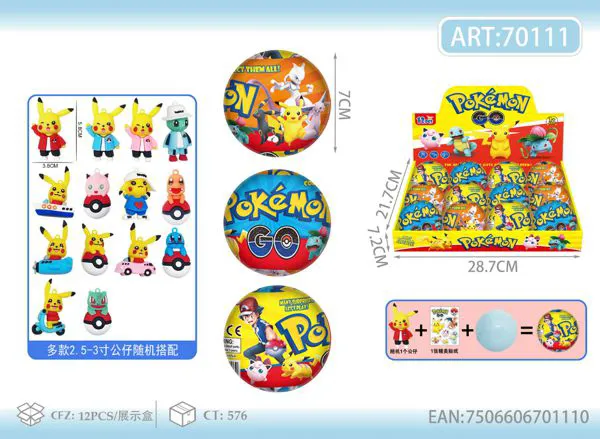 Bola sorpresa con figura de Pikachu 7 cm