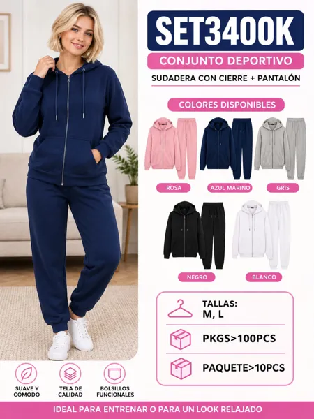 Conjunto Deportivo de Sudadera con Cierre y Pantalón