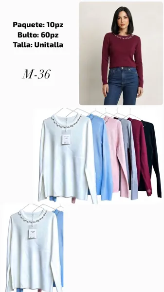 Suéter con pedrería en cuello
