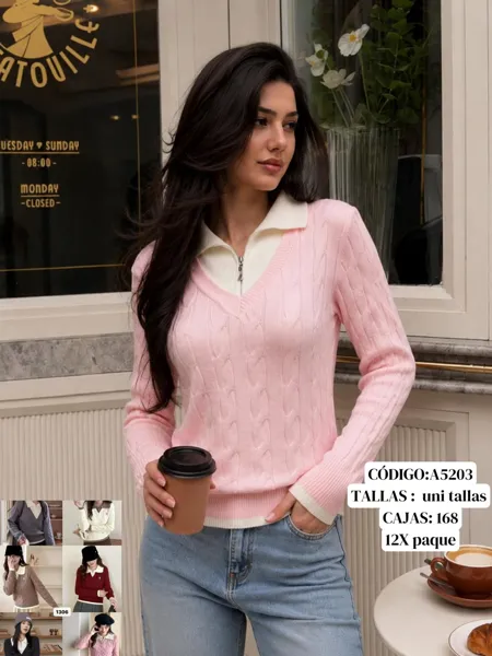 Suéter con cuello y cierre
