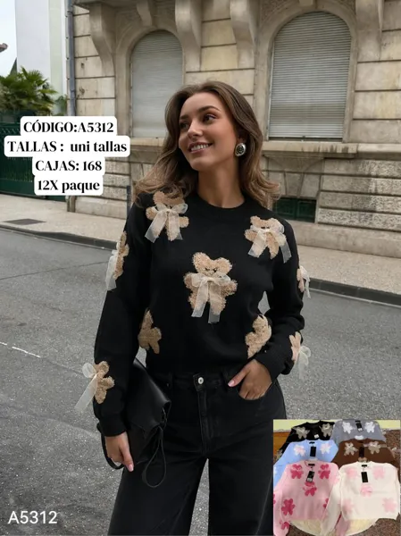 Suéter con diseño de ositos y moños