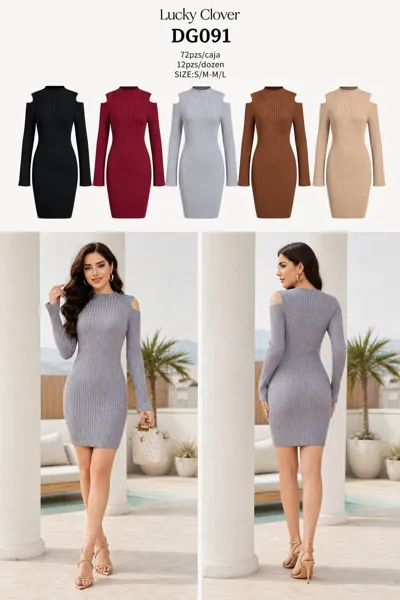 Vestido tejido con hombros descubiertos