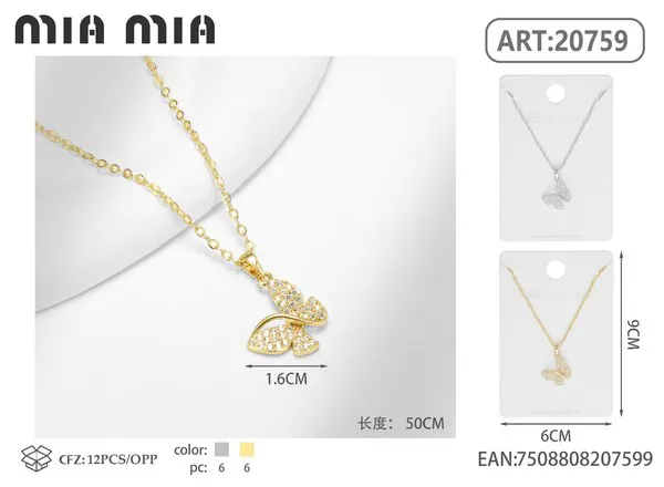 Collar de cobre con mariposa de circonitas