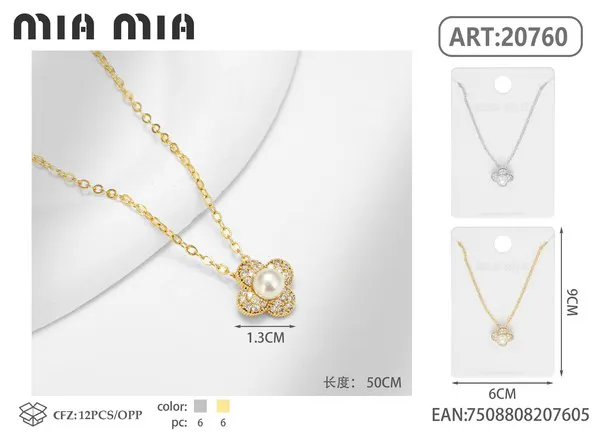 Collar de cobre con trébol y perla