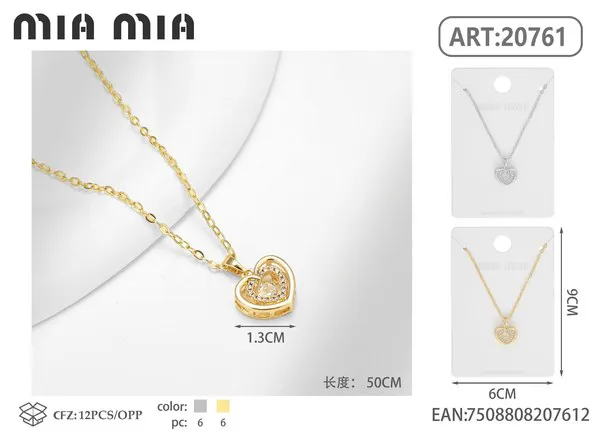 Collar de cobre con corazón de circonitas
