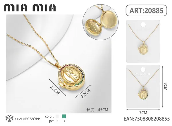 Collar de cobre con relicario ovalado de la Virgen