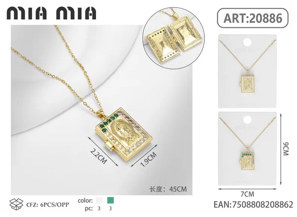 Collar de cobre con relicario cuadrado de la Virgen