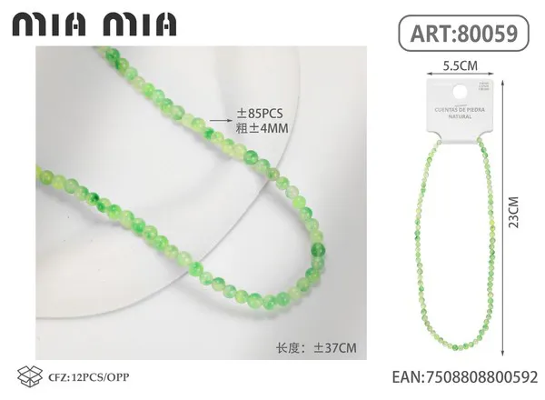 Collar de cuentas de jade verde jaspeado de 4mm