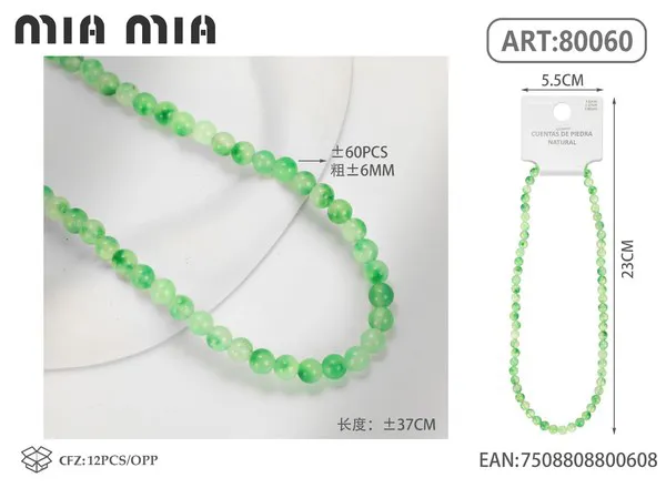 Collar de cuentas de jade verde jaspeado de 6mm