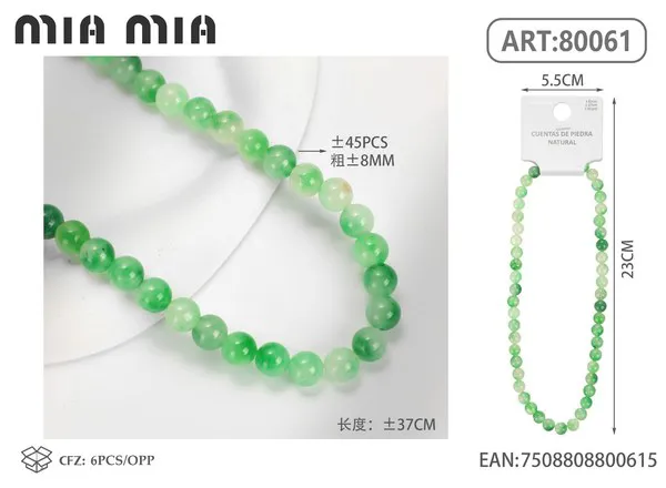 Collar de cuentas de jade verde jaspeado de 8mm