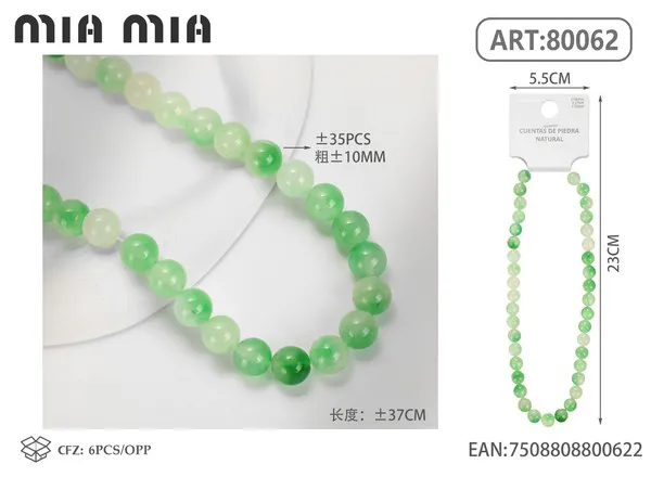 Collar de cuentas de jade verde jaspeado de 10mm