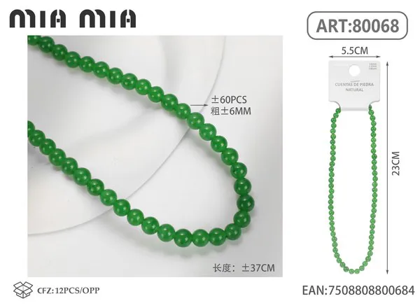 Collar de cuentas de jade malayo de 6mm
