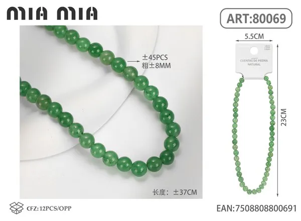 Collar de cuentas de jade malayo de 8mm