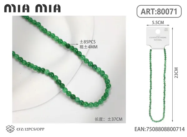 Collar de cuentas de jade verde oscuro de 4mm