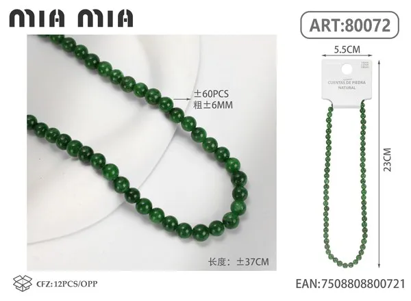 Collar de cuentas de jade verde oscuro de 6mm