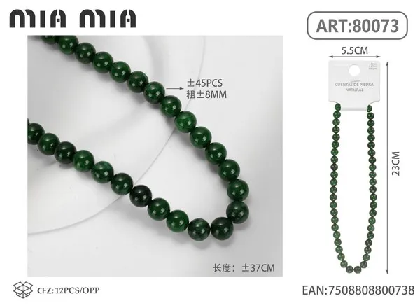 Collar de cuentas de jade verde oscuro de 8mm